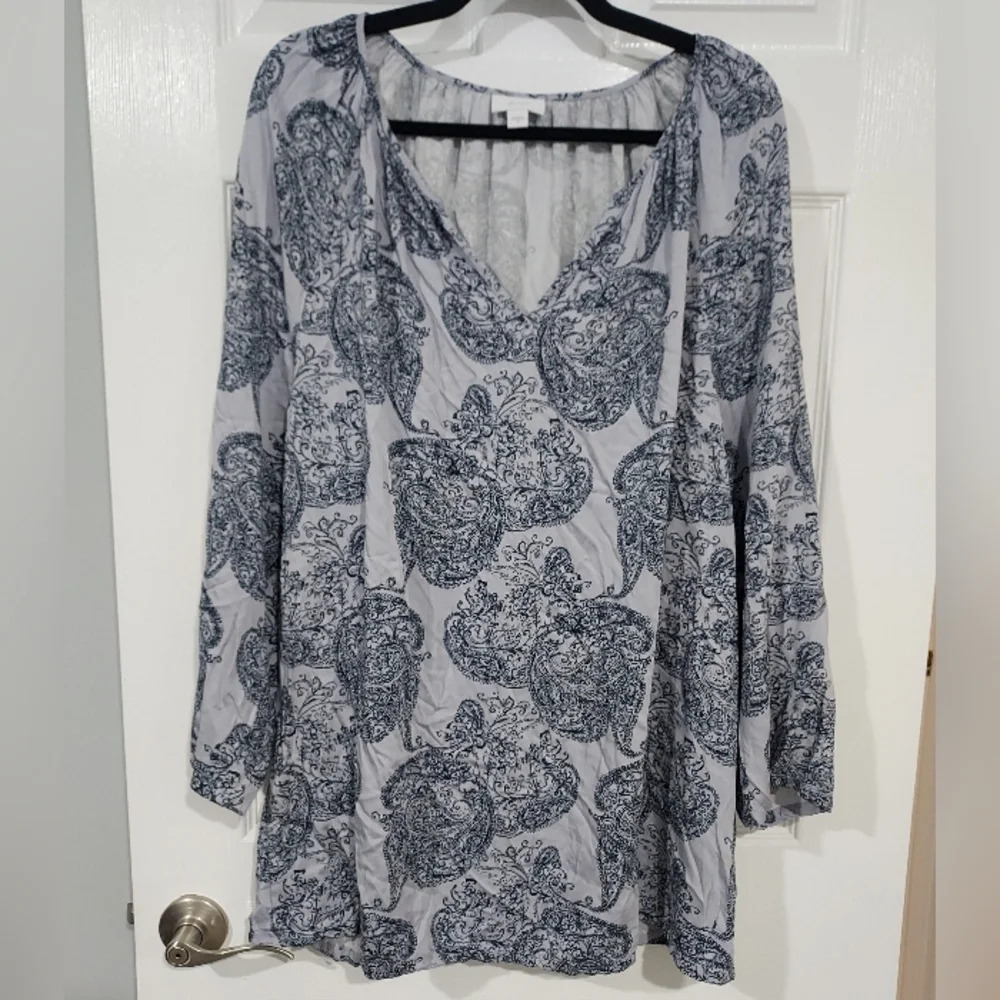 Pure J. Jill Purple Paisley Print V-Neck 3/4 Sleeve Tunic Blouse in Size 2X